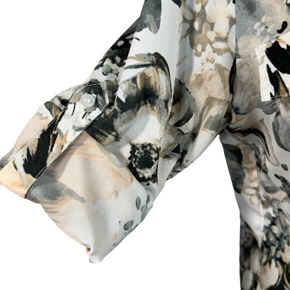 Calvin Klein Medium Top Floral Roll-Tab Sleeves V-Neck Pockets Lightweight Multi - Picture 6 of 12